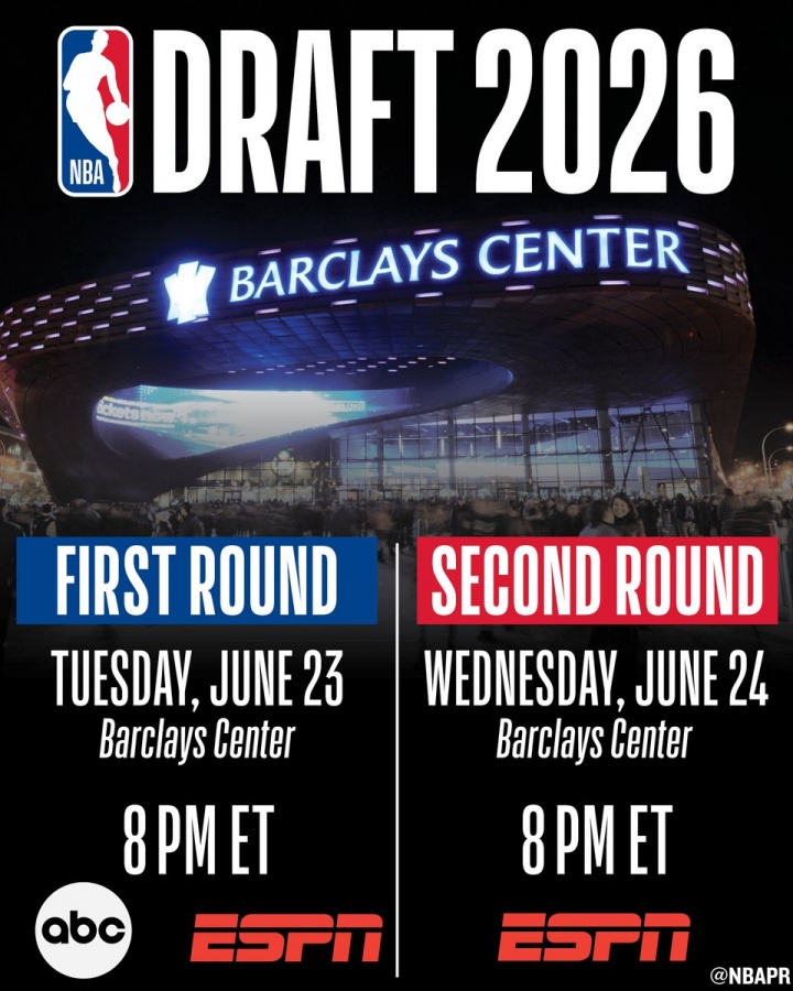 2026年NBA选秀日程敲定 超级大年6月登陆巴克莱中心