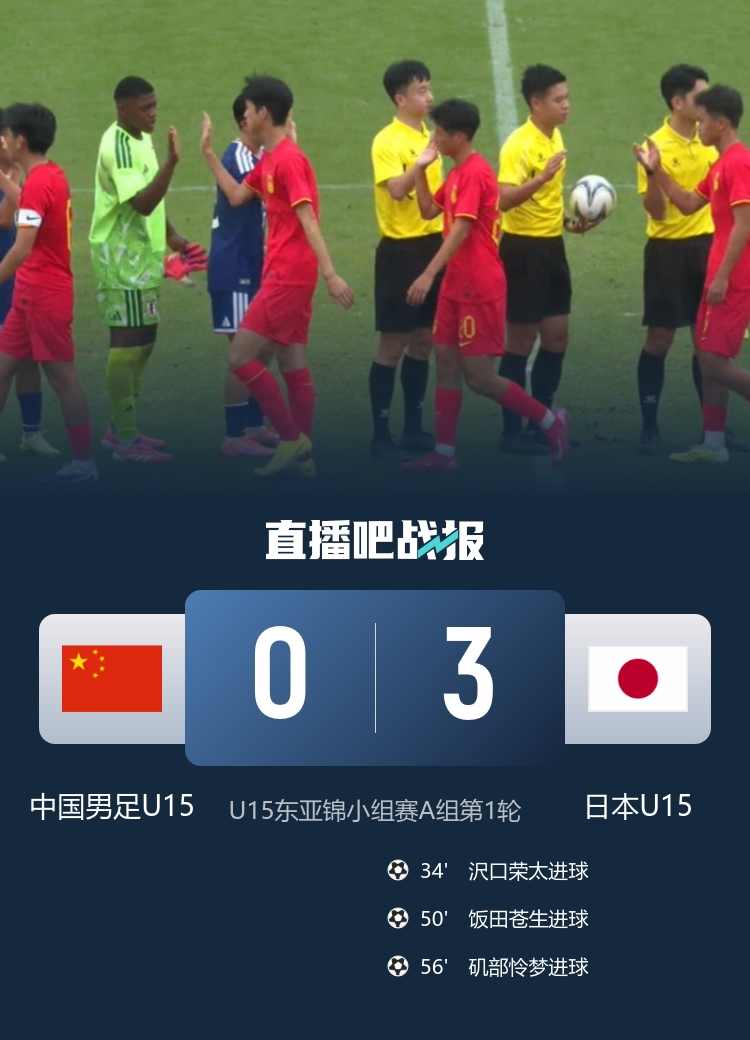 U15国足0-3完败日本 东亚杯小组垫底 下轮战韩国
