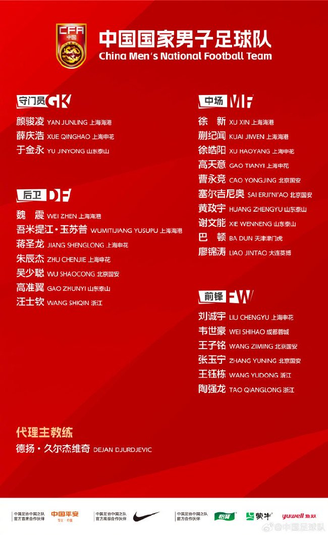 国足东亚杯名单：蒯纪闻廖锦涛薛庆浩首获征召 久尔杰维奇挂帅