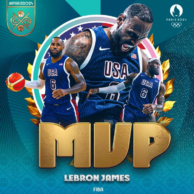 FIBA官方:詹姆斯荣膺巴黎奥运MVP 场均14+7+8率队六战全胜 FIBA官方:詹姆斯荣膺巴黎奥运MVP 场均14+7+8率队六战全胜