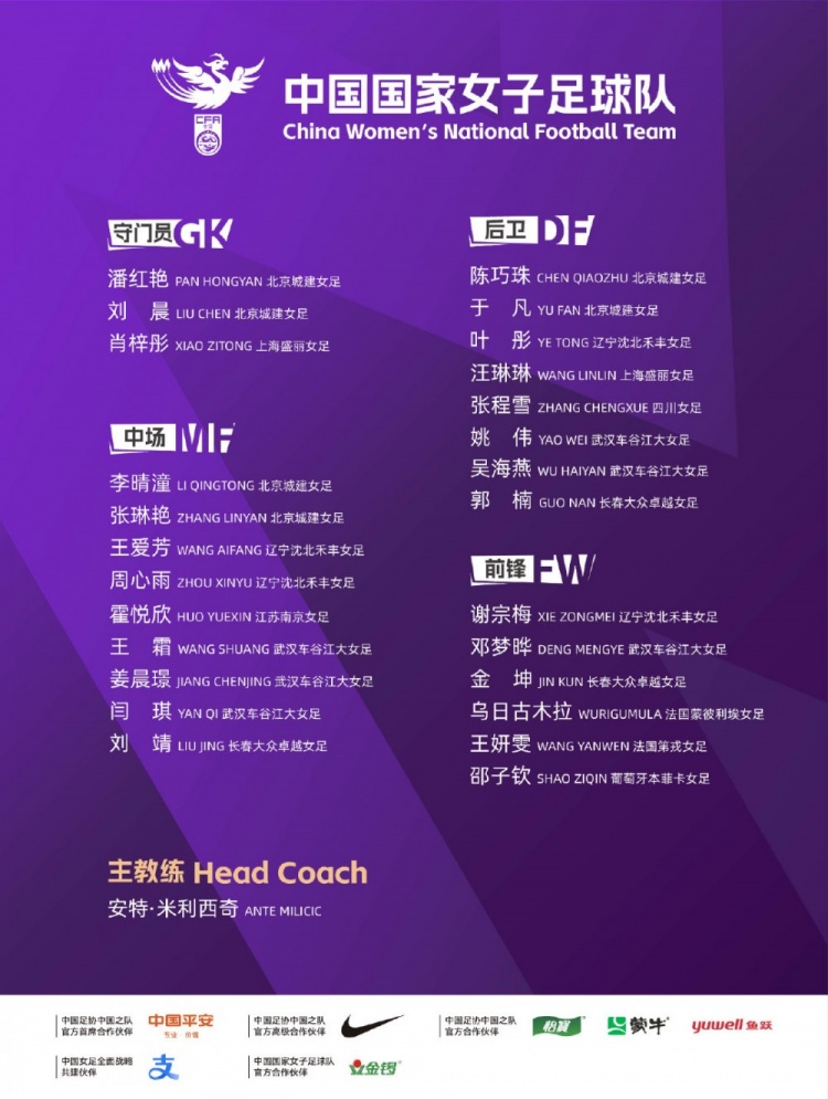 女足亚运备战集训名单公布 6月武汉两战俄罗斯